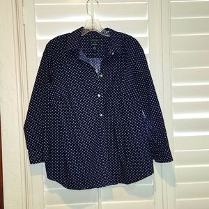Ralph Lauren Shirt, 1X, Navy with White polka-dots